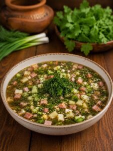 Окрошка с колбасой на квасе