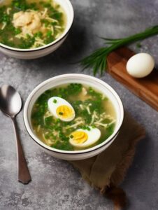 Суп куриный с зеленью и яйцом